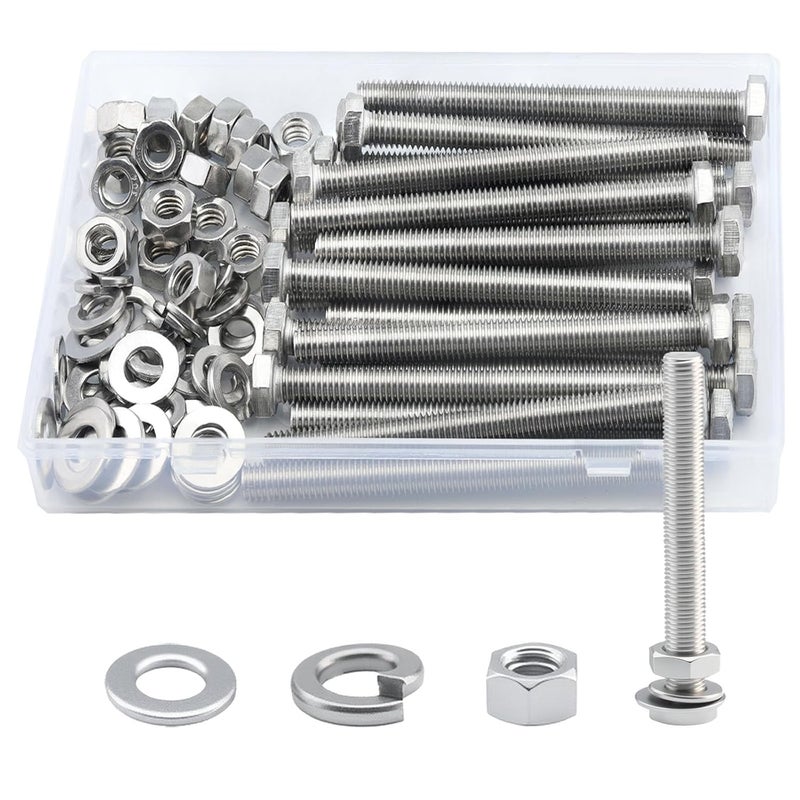 JROUTH 5/16-18x4 Hex Head Screw Bolt (20PCS), Lock Nuts,Flat & Lock Washers Kits,304 Stainless Steel 18-8,Fully Threaded. - Image 1